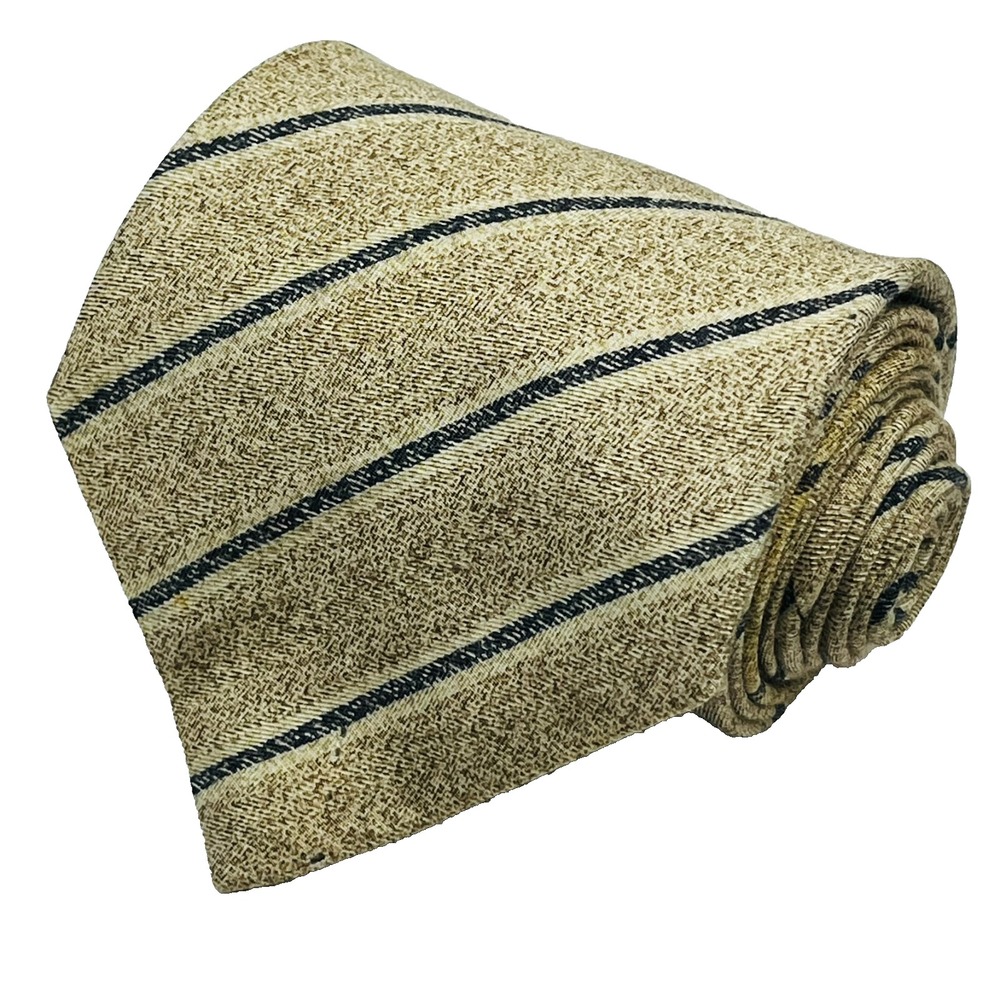 Club Room Silk Cotton Blend Men's Necktie Beige Black Stripes Made In USA